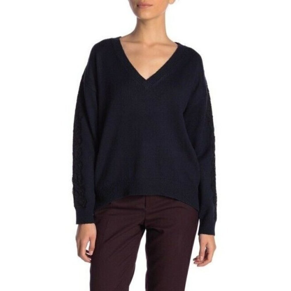 14th & Union Lace Trim V-Neck Long Sleeve Sweater